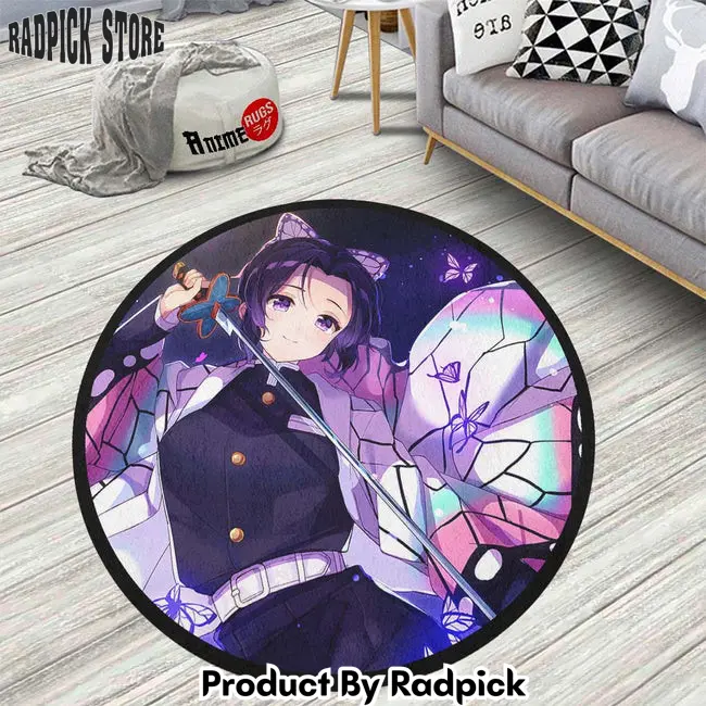 Shinobu kochou round rug custom demon slayer anime circle carpet  rp0000391